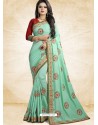 Aqua Mint Vichitra Silk Embroidered Designer Saree