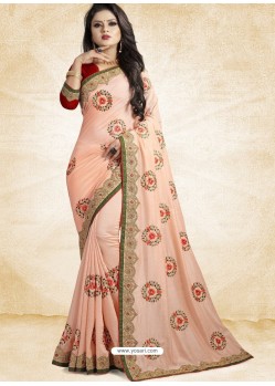 Feminine Light Pink Vichitra Silk Embroidered Designer Saree