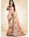 Feminine Light Pink Vichitra Silk Embroidered Designer Saree