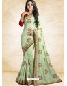 Sea Green Vichitra Silk Embroidered Designer Saree