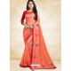 Pretty Orange Vichitra Silk Embroidered Designer Saree