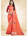 Pretty Orange Vichitra Silk Embroidered Designer Saree