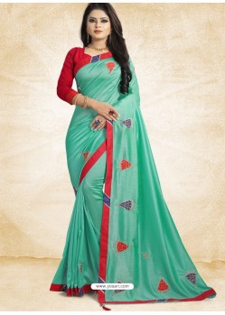 Latest Mint Vichitra Silk Embroidered Designer Saree