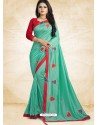 Latest Mint Vichitra Silk Embroidered Designer Saree