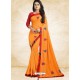 Incredible Orange Vichitra Silk Embroidered Designer Saree