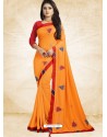 Incredible Orange Vichitra Silk Embroidered Designer Saree