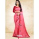 Hot Pink Vichitra Silk Embroidered Designer Saree