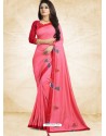 Hot Pink Vichitra Silk Embroidered Designer Saree