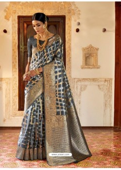 Grey Kansula Silk Jacquard Worked Designer Saree