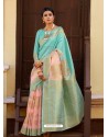 Sky And Pink Kansula Silk Jacquard Worked Designer Saree