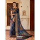Navy Blue Kansula Silk Jacquard Worked Designer Saree