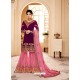 Purple And Pink Real Georgette Embroidered Designer Sharara Suit