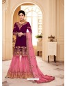 Purple And Pink Real Georgette Embroidered Designer Sharara Suit