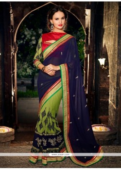 Ombre Green And Blue Georgette Half And Half Saree