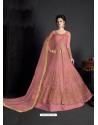 Peach Net Heavy Embroidered Anarkali Suit