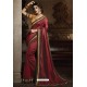 Wine Silk Designer Embroidered Saree