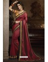 Wine Silk Designer Embroidered Saree