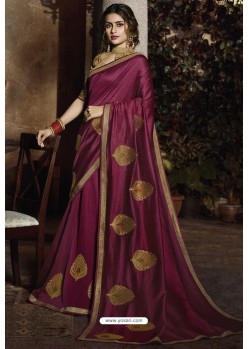 Deep Wine Silk Designer Embroidered Saree