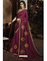 Deep Wine Silk Designer Embroidered Saree