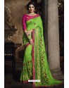 Parrot Green Silk Designer Embroidered Saree