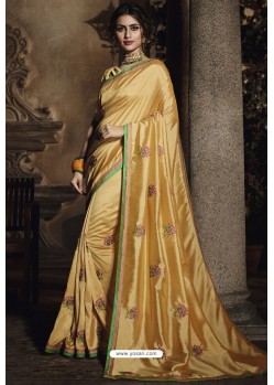 Gold Silk Designer Embroidered Saree