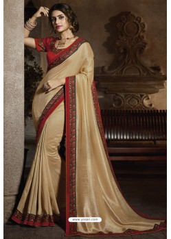 Light Beige Silk Designer Embroidered Saree