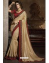 Light Beige Silk Designer Embroidered Saree