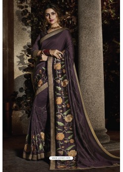 Coffee Silk Designer Embroidered Saree