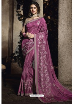 Purple Silk Designer Embroidered Saree