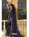 Navy Blue Chiffon Designer Embroidered Saree