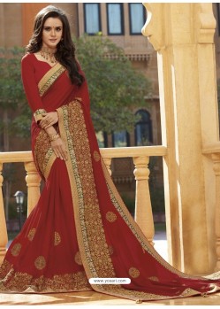 Maroon Chiffon Designer Embroidered Saree