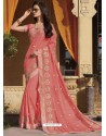 Peach Chiffon Designer Embroidered Saree