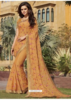 Mustard Chiffon Designer Embroidered Saree