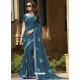 Teal Blue Chiffon Designer Embroidered Saree