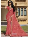 Crimson Chiffon Designer Embroidered Saree