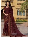 Coffee Chiffon Designer Embroidered Saree