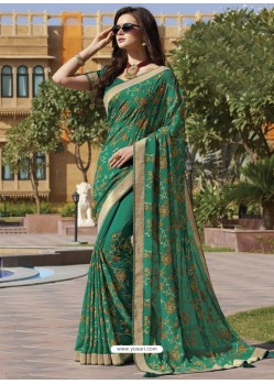 Teal Chiffon Designer Embroidered Saree