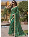 Teal Chiffon Designer Embroidered Saree