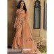 Light Orange Chiffon Designer Embroidered Saree