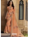 Light Orange Chiffon Designer Embroidered Saree