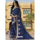 Peacock Blue Chiffon Designer Embroidered Saree