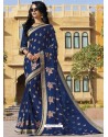 Peacock Blue Chiffon Designer Embroidered Saree