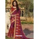 Purple And Red Chiffon Designer Embroidered Saree