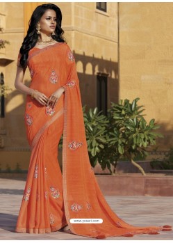 Orange Chiffon Designer Embroidered Saree