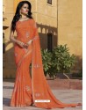 Orange Chiffon Designer Embroidered Saree