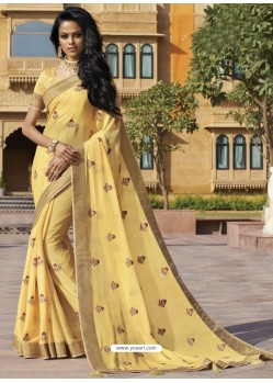 Cream Chiffon Designer Embroidered Saree