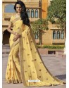 Cream Chiffon Designer Embroidered Saree