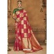 Crimson Silk Jacquard Worked Party Wear Saree