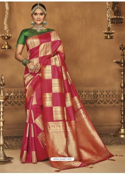 Crimson Silk Jacquard Worked Party Wear Saree