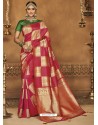 Crimson Silk Jacquard Worked Party Wear Saree